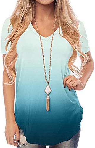 Blusa casual de verão de verão feminina Tops de impressão gradiente de gradiente se encaixam em camisetas soltas