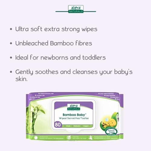 Aleva Naturals Bamboo Baby Wipes | Natural | Orgânico | Hipoalergênico | Sensive Skin Friendly | Biodegradável | Extra-força | Ultra-Soft | Lenços de bebê | Não branqueado - 240 contagem x 4