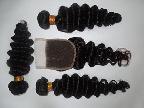 Hairpr Hair Cabelo humano virgem mongol 1 Fechamento intermediário +3 Pacotes 10 -28 A cor natural