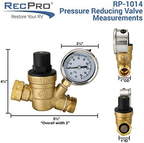 Regulador de pressão da água de bronze RECPRO RV | RV Plumbing | Regulador de pressão da água ajustável