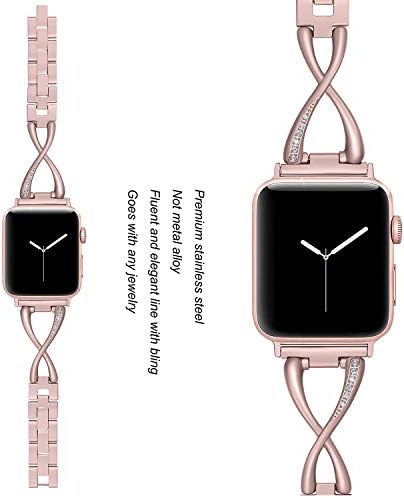 Caixa Bling Clear Secbolt 38mm com protetor de tela e Rose Gold X-Link Band para Apple Watch 38mm Iwatch