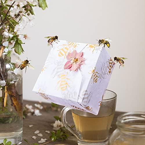 MR Five 90 Sheets Branco com Papel de Pedido de Abelha Dourado Bulk, 20 X 14, Papel de lenço de lenço de letra de abelha dourada para sacolas de presente, papel de embrulho de abelha dourada para festa