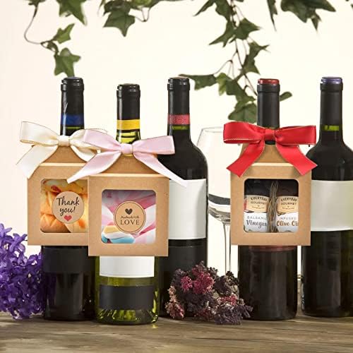 30 contagem Kraft Paper Wine Bottle Box com janela, pendurar caixas de presente dobráveis ​​com caxos de