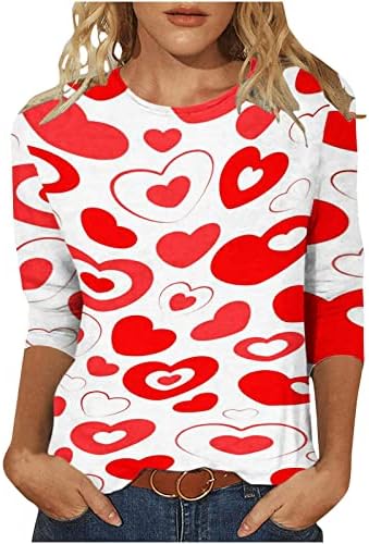 3/4 de manga tops para feminina moda de moda cardíaca camisa de pulôver gráfica