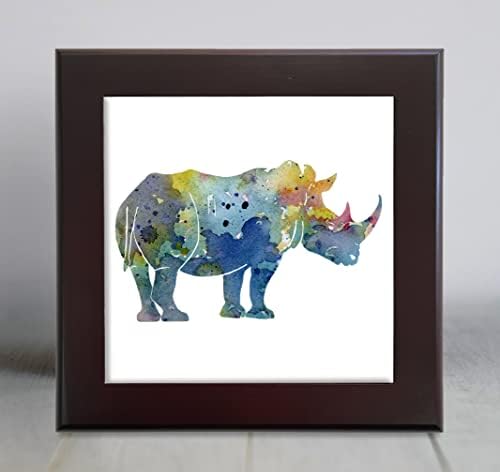 Azul rinoceronte abstrato em aquarela arte decorativa telha