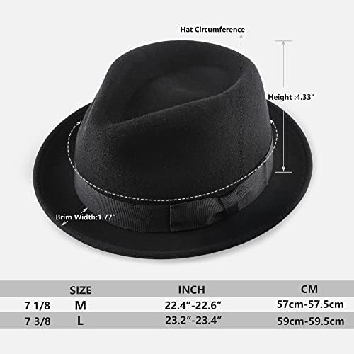Akio & Aquirax Fedora Hats For Men Mulheres Chapéu Australiano de Vestido de Lã Mens com Brim Classic