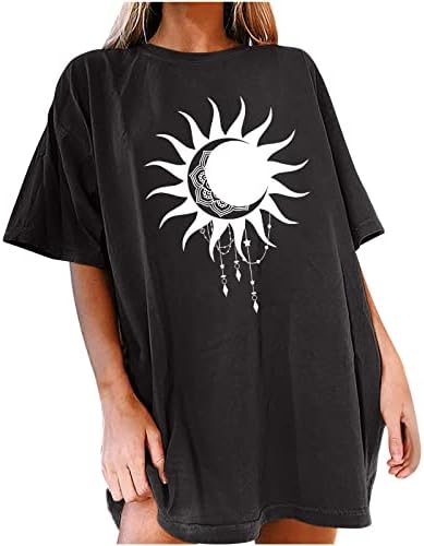 Manga curta de manga curta Camisa de tamanho grande sol e camisetas gráficas de lua