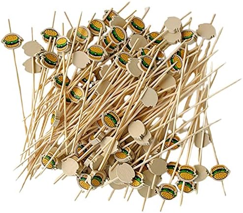 100pcs bolo garfo colhendo desenho animado criativo Hamburger Bolo de frutas de bambu de bambu