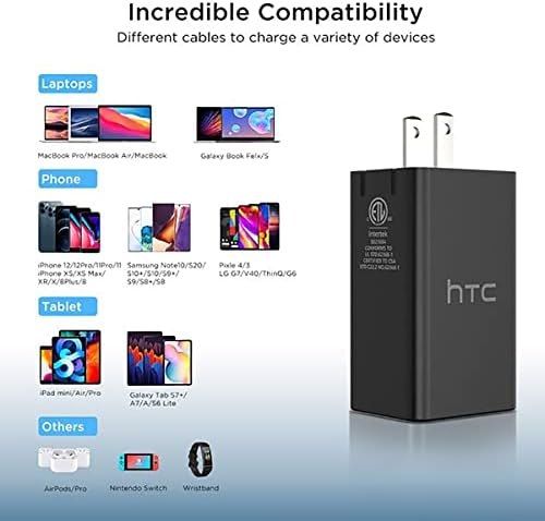 HTC 65W USB C CARGER DE PAREDE, 3 PORTS GAN PD PD Bloco de carregamento rápido compacto compacto USB C