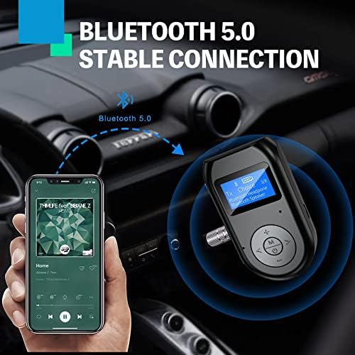 Receptor de transmissor Bluetooth Riousv, adaptador Bluetooth sem fio 4-em-1 Bluetooth 5.0 Visível sem fio com tela de exibição, adaptador de áudio de baixa latência para TV/PC/Car/Home/Sistema Estrreo