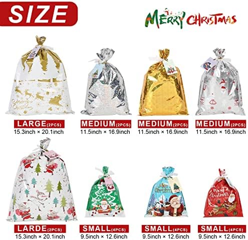 Sacos de presente de natal hasoar, 22pcs variados bolsas de embrulho de presente de natal para festa de