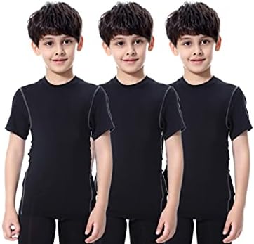 3 pacote de meninos jovens camisa de compressão atlética de manga curta subirma camisetas rápidas