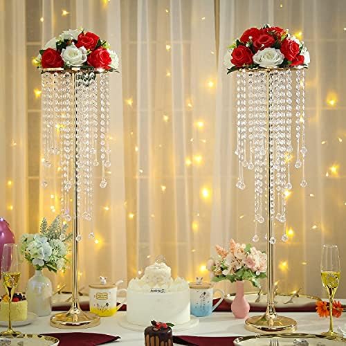 10 PCs altos elegantes, elegante peça central de casamento, porta -velas de flor de metal com cristal