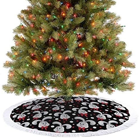 Cabeça de uma saia de árvore de Natal com estampa de coelho com borla para Feliz Festa de Natal sob a