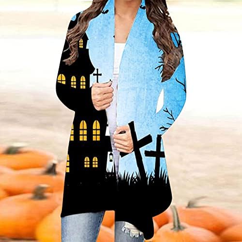 Mulheres abertas do cardigan halloween impressão elegante encolhe os ombros longos blusas de xale tops