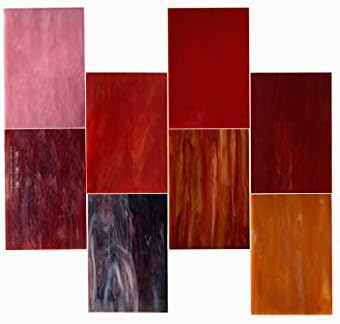 Haosum 8 Variety Stained Felas Pack 4 x 6 polegadas Mosaico de vidro de catedral Tiles para artesanato DIY (rosa/vermelho