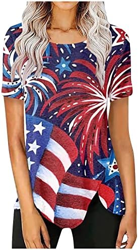 4 de julho Camisas mulheres, camisetas americanas camisetas vintage EUA camisa patriótica Camiseta casual de manga