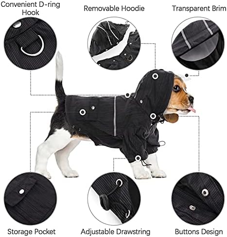 Casaco de chuva de cachorro kuoser, capa de chuva compactável com animais de estimação com capuz
