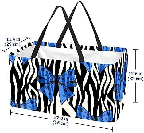 50l Shopper Bags Zebras Stripes Bow Caixa de compras colapsível Bolsa de mercearia com alças, reutilizável