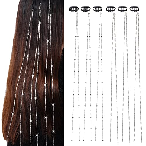 Cadeias de cabelo de strass de 6pcs de 6pcs e pinos de cabelo em forma de U 6pcs em forma de U Pins