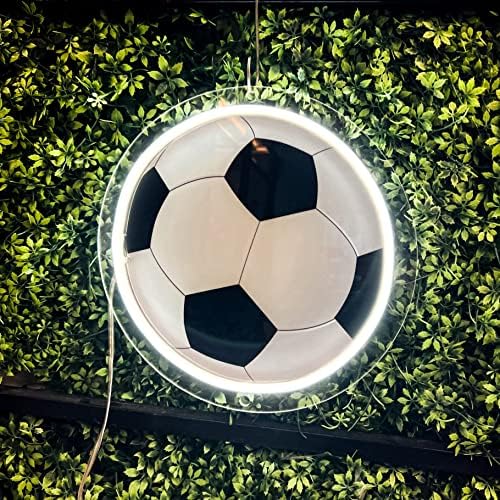Sinal de néon de futebol, placa de bola de futebol de neon impressa UV, decoração de quarto de futebol