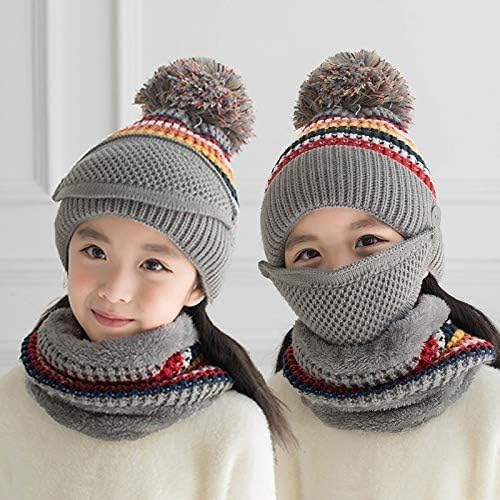3 em 1 Inverno de malha de malha chapéu de boca mais quente para meninas garotas crianças, lã