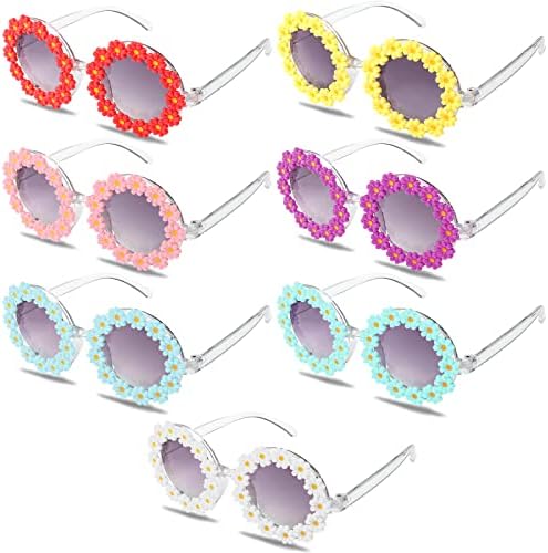 Xefinal Round Daisy Flower Girls Glassses de sol 7 Pacote, crianças de sol dos óculos de sol em massa