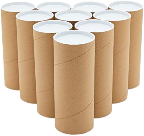 Tubos de correspondência de 10 pacotes com tampas para cartazes de embalagem, 3x6 em mala direta de papelão redondo