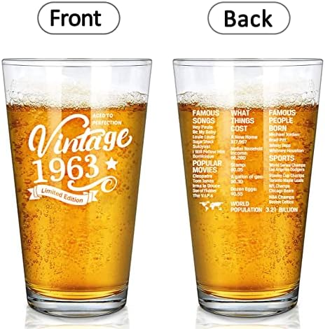 Vintage 1963 Informações antigas de 60 anos Presentes de aniversário para homens Glass de cerveja