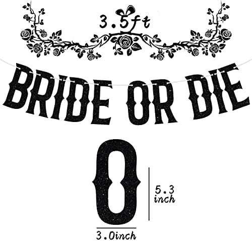 Bride ou Banner Die, noiva assustadora, Halloween Bachelorette tem tema Decorações de festa, Black Glitter