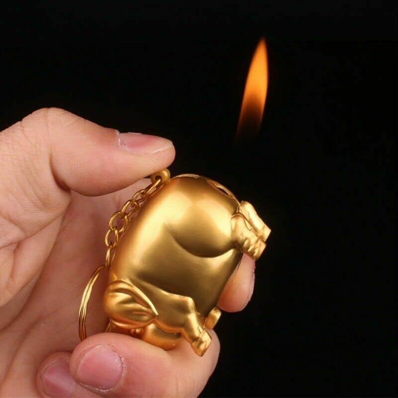 Yeahgoshopping adorável modelo de porco dourado butano mais isqueiro de metal inflado de cigarro