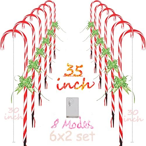 Goldyo 35 Real 30 Christmas Candy Cane Lights - 8 Modos 12pcs Marcadores de caminhos de férias Luzes de passarinho