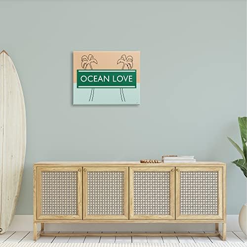 Stuell Industries Ocean Love Text bloqueou laranja e palmeiras verdes, design de Judson Lee