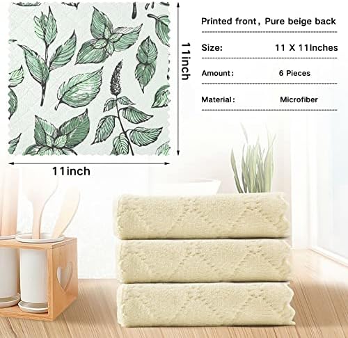 Cataku Mint Leafs Panos verdes de cozinha de cozinha para lavar louça reutilizável pano de pano toalhas