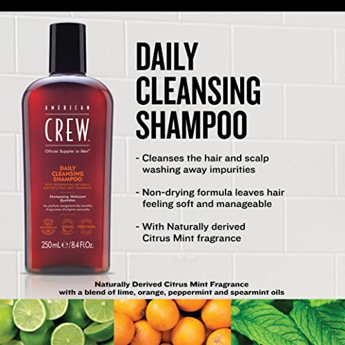 Shampoo para homens pela tripulação americana, diariamente limpador, fórmula vegana naturalmente derivada, fragrância cítrica de hortelã, 33,8 fl oz