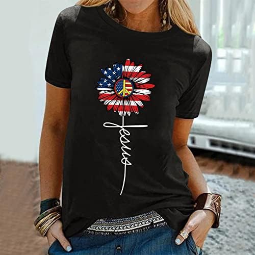 4 de julho camisetas camisetas para mulheres de manga curta Túnicas de pescoço Tops American Flag Star