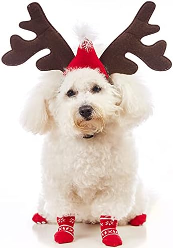 Coomour Dog Christmas Rena Antlers Hat com Pet Xmas Snowflake Sock Cat Classic Elk Headwear