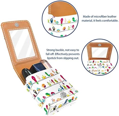 Mini Case de batom de batom colorido pássaro fofo de batom padronize organizador com botão espelho