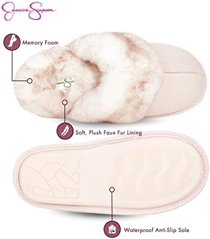Jessica Simpson Girls Flipers confortáveis ​​- Faux Fel Shop -On Shoes -On Memory Foam House Slipper