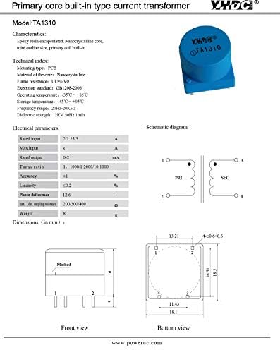 YHDC Transformador de Corriente TA1310-03 0-1.25a/0-2.5mA