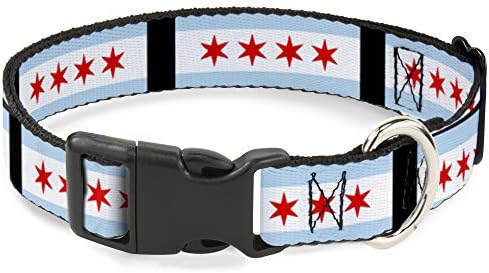 Buckle-Down Collar Breakaway Chicago Flags Black 6 a 9 polegadas 0,5 polegadas de largura