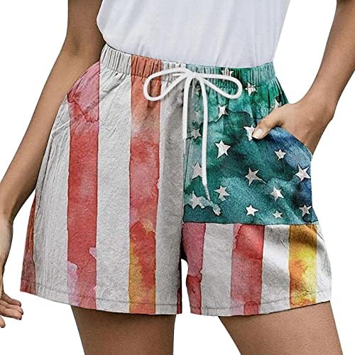 Women Shorts Casual Algodão Independência Dia Mulheres American Flag Padrões
