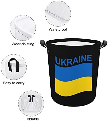 Bandeira da Ucrânia redonda para lavanderia cesto dobrável cestas de roupas sujas à prova d'água com