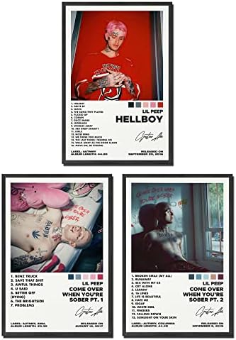Um conjunto de 3 pôsteres de tela, Lil Peep Poster Hellboy Poster vem quando você está sóbrio PT 1 Pôster,