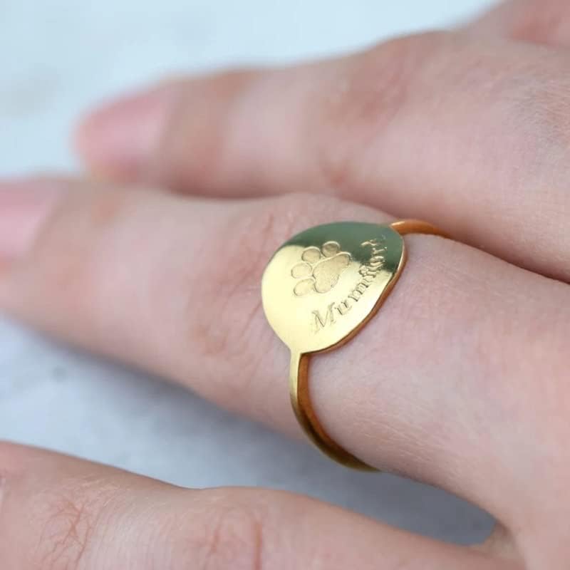 Longliter Dog Ring Colar de impressão personalizado Pet Ring Memory Of Dog Pet Memorial Jewelry Ring - Gold -