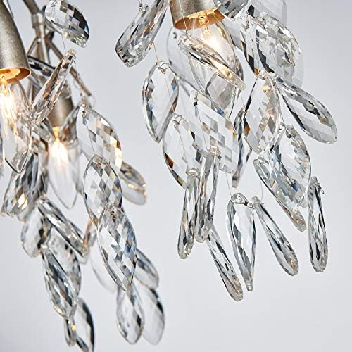 Lustre de cristal de Saint Mossi K9 com 7 luzes, lustre de gota de chuva em braços pintados de prata