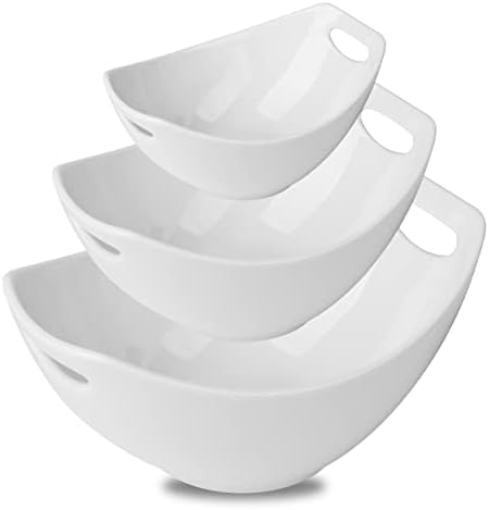 Gomakren Porcelain Serving Bowl Conjunto com alças conjunto de 3, servir pratos de salada tigela