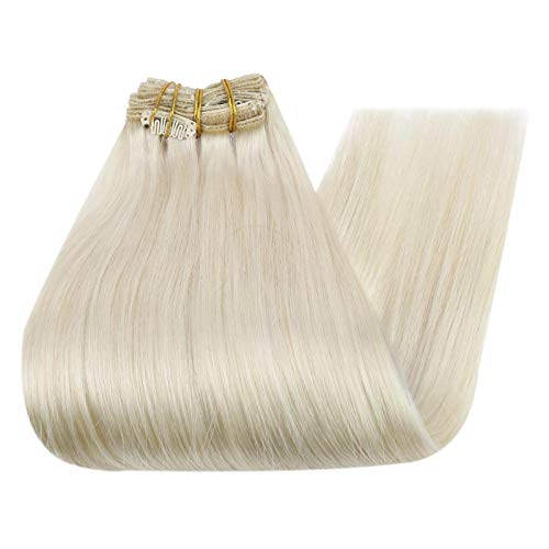 Full Shine Real Clip em extensões de cabelo de 20 polegadas Platinum Blonde Human Hair Extensions 120 gramas