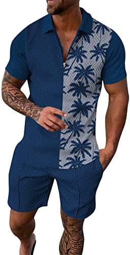 BMISEGM Summer Men T Shirts Mens de manga curta Camisa casual e shorts conjuntos de roupas de verão de duas peças zip e terno fito Slim