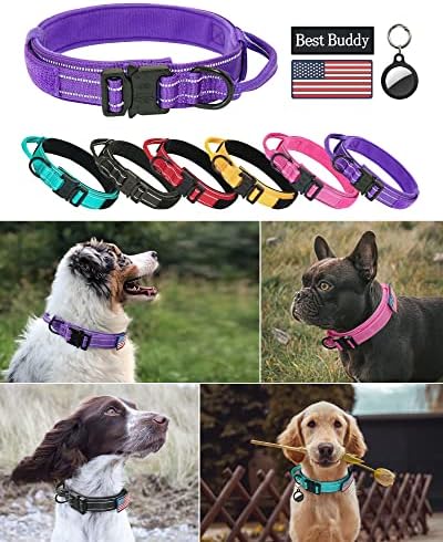 Aubell Reflective Dog Collar, Tactical Dog Collar para cães grandes, colares de cães pesados ​​com alça de controle